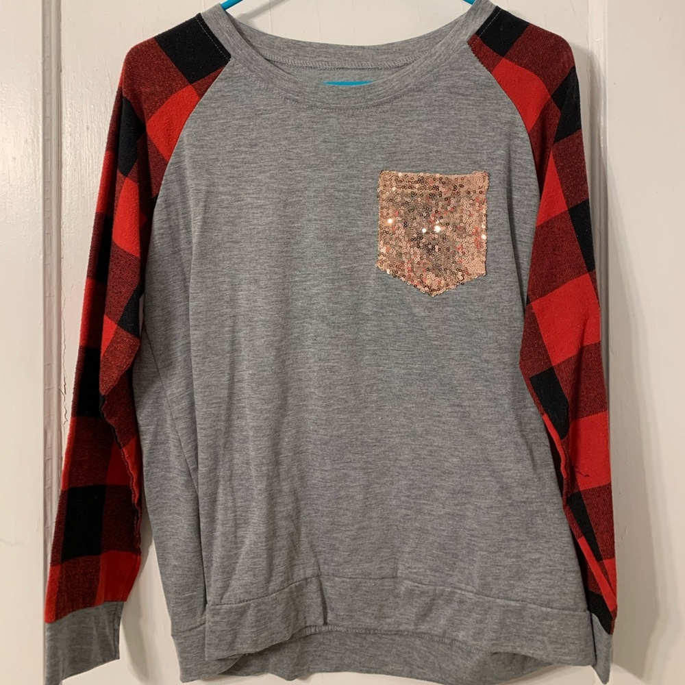 Small Long Sleeve Gray with Gold Sparkles